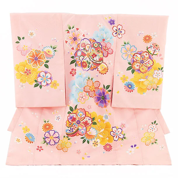 女児産着 お宮参りレンタル0130 ピンク　大きい桜