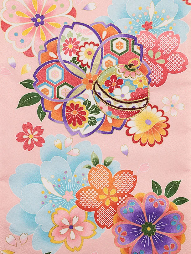 女児産着 お宮参りレンタル0130 ピンク　大きい桜