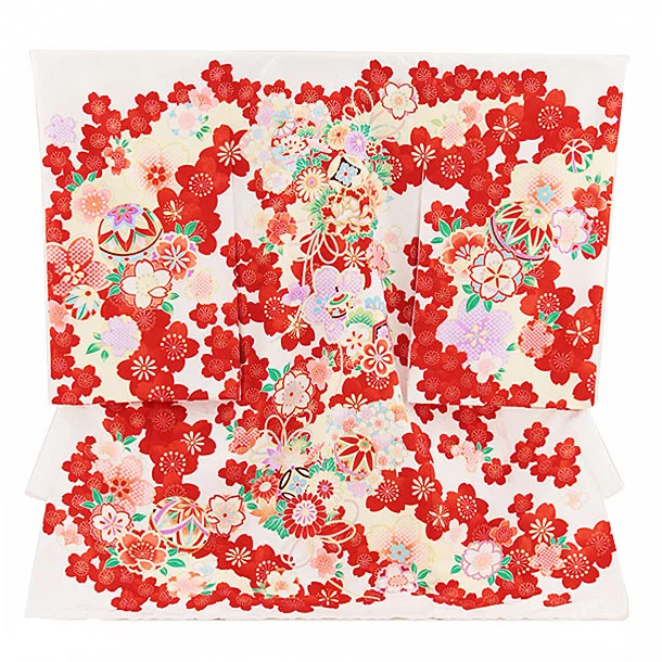 女児産着 お宮参りレンタル0132 赤色