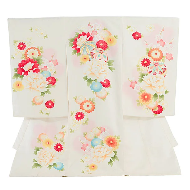 女児産着 お宮参りレンタル0134 白地ピンク　鞠華