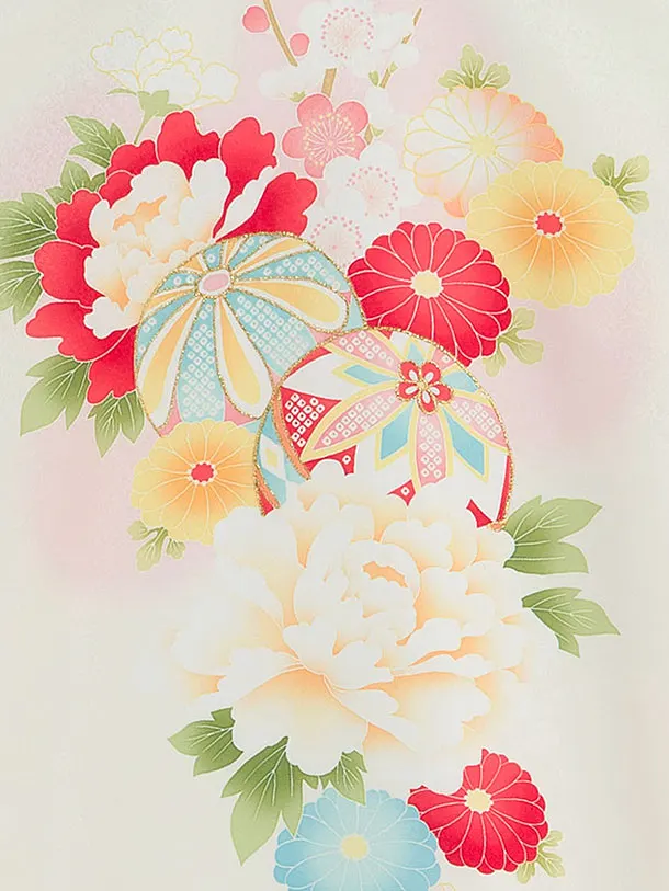 女児産着 お宮参りレンタル0134 白地ピンク　鞠華