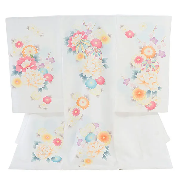 女児産着 お宮参りレンタル0135 白字水色　鞠華