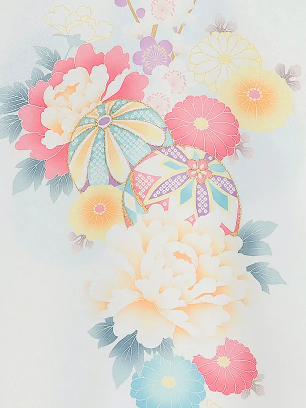 女児産着 お宮参りレンタル0135 白字水色　鞠華