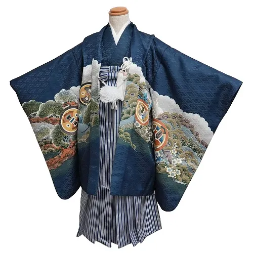 簡単男児七五三(5歳男児袴)/青地に富士山　鷹