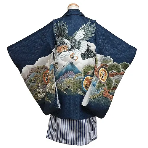簡単男児七五三(5歳男児袴)/青地に富士山　鷹