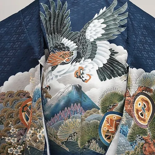 簡単男児七五三(5歳男児袴)/青地に富士山　鷹