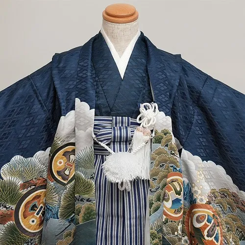 簡単男児七五三(5歳男児袴)/青地に富士山　鷹