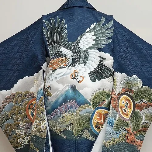 簡単男児七五三(5歳男児袴)/青地に富士山　鷹