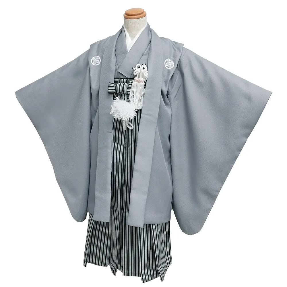 簡単男児七五三(５歳男児袴)/無地　グレー　紋付