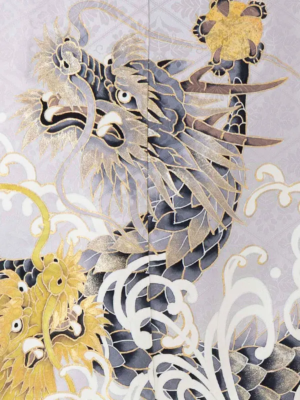 簡単男児七五三(5歳男児袴)/シルバー地に龍　シルバー×黒袴