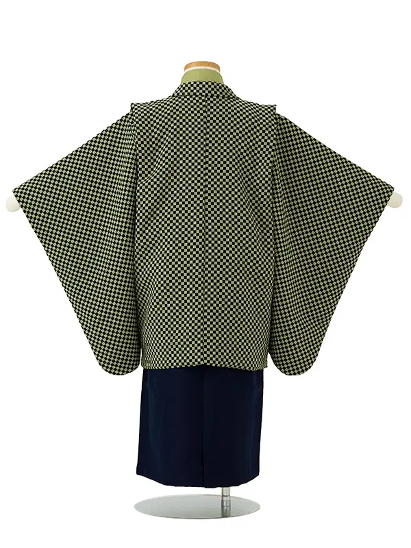 簡単男児七五三(５歳男児袴)/黒市松　抹茶×紺袴