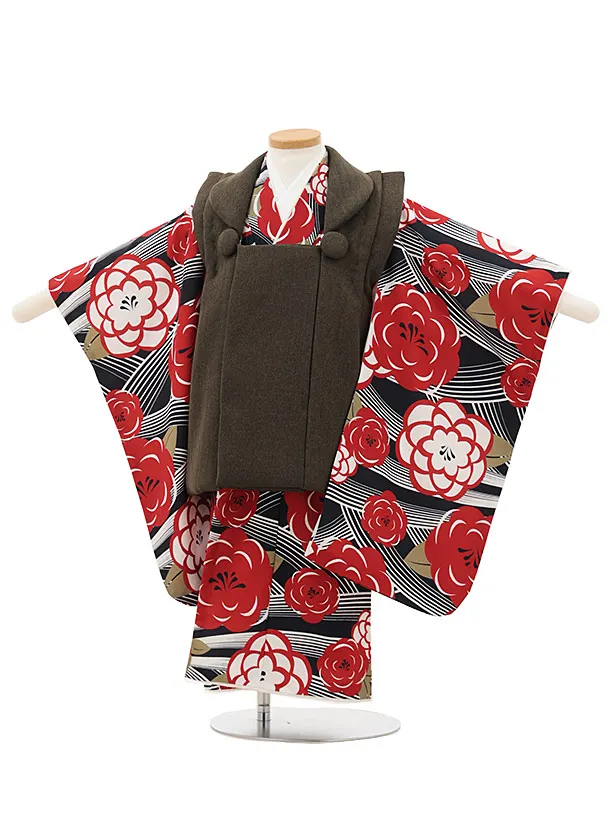 七五三レンタル(3歳男児被布)深緑×オリジナルデザイン