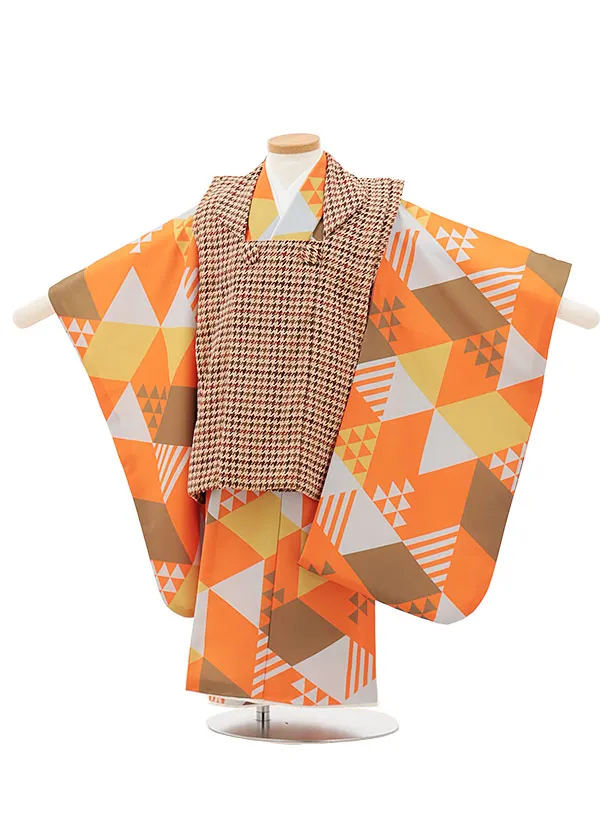 七五三レンタル(3歳男児被布)チェック柄×幾何学文様