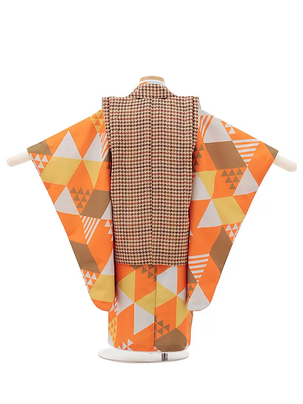 七五三レンタル(3歳男児被布)チェック柄×幾何学文様