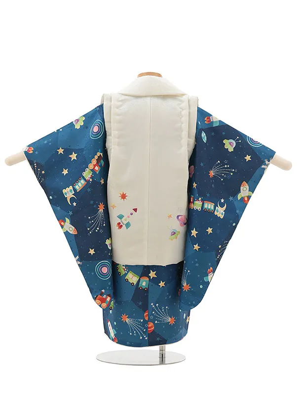 七五三レンタル(3歳男児被布)【pitapaita】機関車　惑星　紺