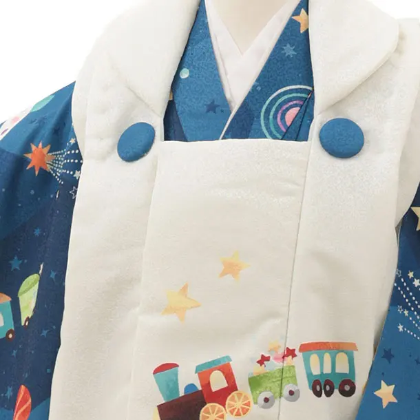 七五三レンタル(3歳男児被布)【pitapaita】機関車　惑星　紺