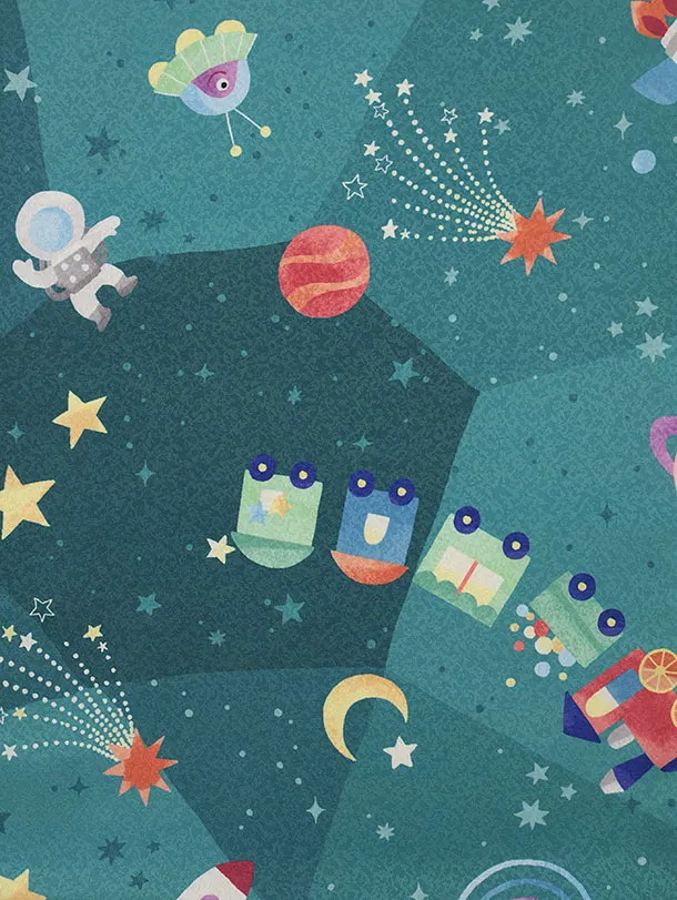 七五三レンタル(3歳男児被布)【pitapaita】機関車　惑星　紺緑