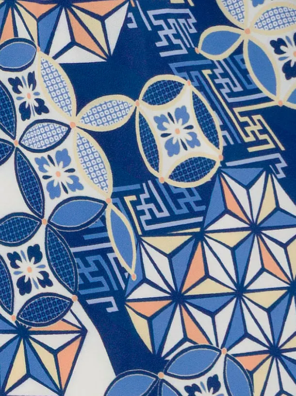 七五三レンタル(3歳男児被布)白×青　幾何学