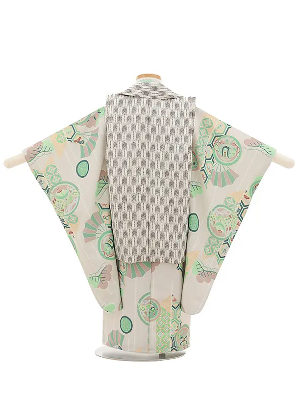 七五三レンタル(3歳男児被布)兜刺繍グレー×薄緑