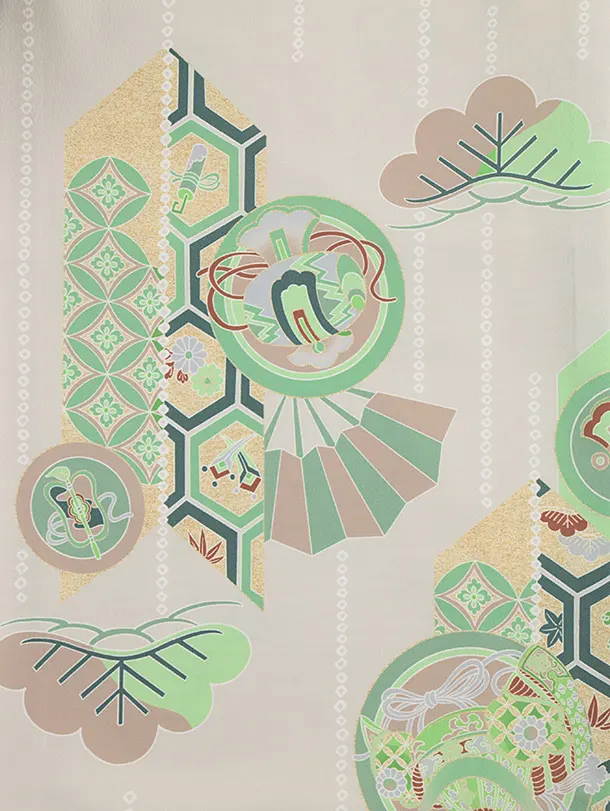 七五三レンタル(3歳男児被布)兜刺繍グレー×薄緑