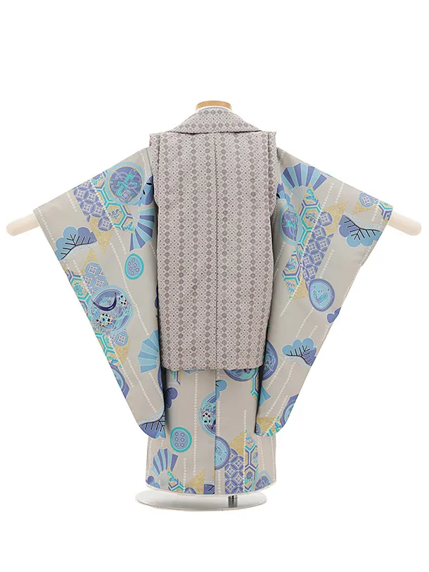 七五三レンタル(3歳男児被布)兜刺繍グレー×薄ブルー