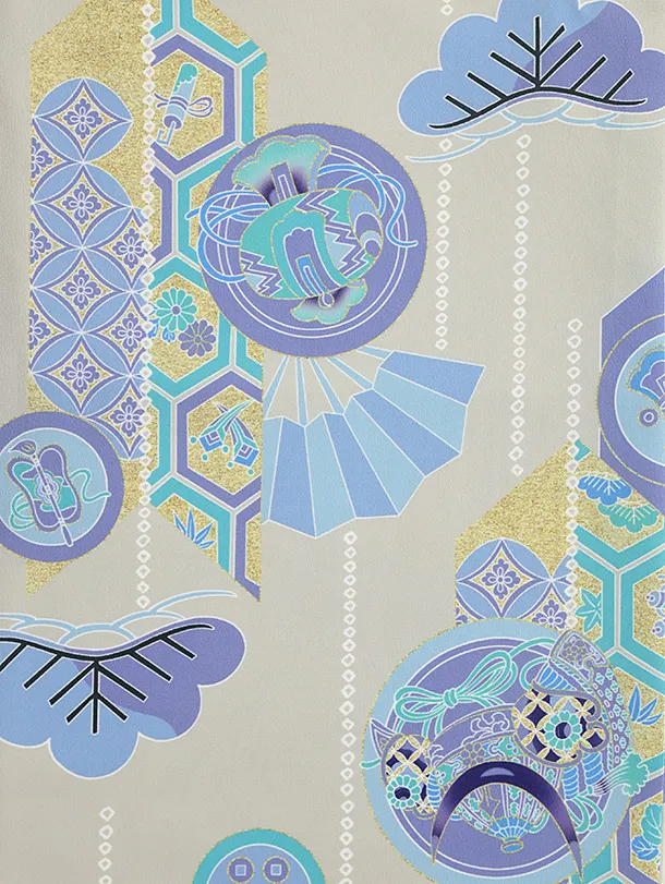 七五三レンタル(3歳男児被布)兜刺繍グレー×薄ブルー