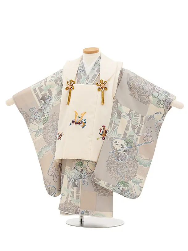 七五三レンタル(3歳男児被布)兜刺繍クリーム×グレー