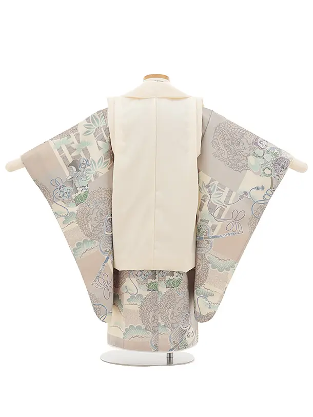 七五三レンタル(3歳男児被布)兜刺繍クリーム×グレー