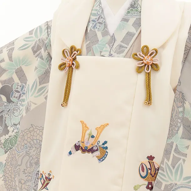 七五三レンタル(3歳男児被布)兜刺繍クリーム×グレー