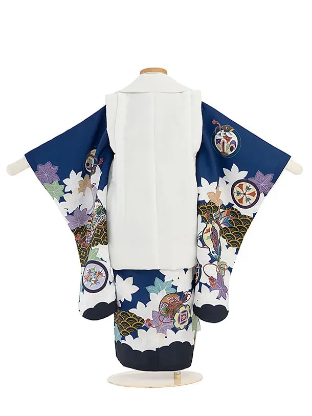 七五三レンタル(3歳男児被布)兜白×宝尽くし　青