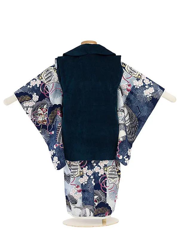 七五三レンタル(3歳男児被布)【華徒然】青×鷹　白