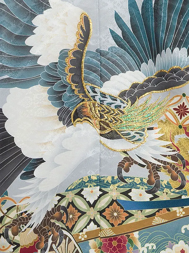 簡単男児七五三(3歳4歳男児袴)/白黒ぼかし地に金襴鷹と龍の吉祥紋×金襴袴