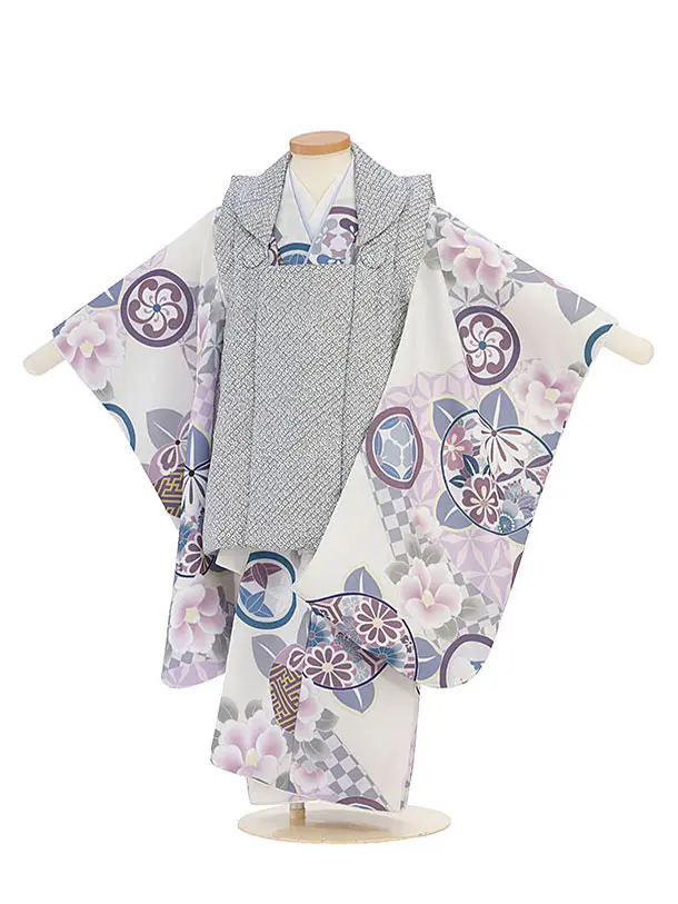 七五三レンタル(3歳男児被布)桜×吉祥柄　鹿の子グレー