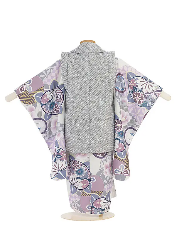 七五三レンタル(3歳男児被布)桜×吉祥柄　鹿の子グレー