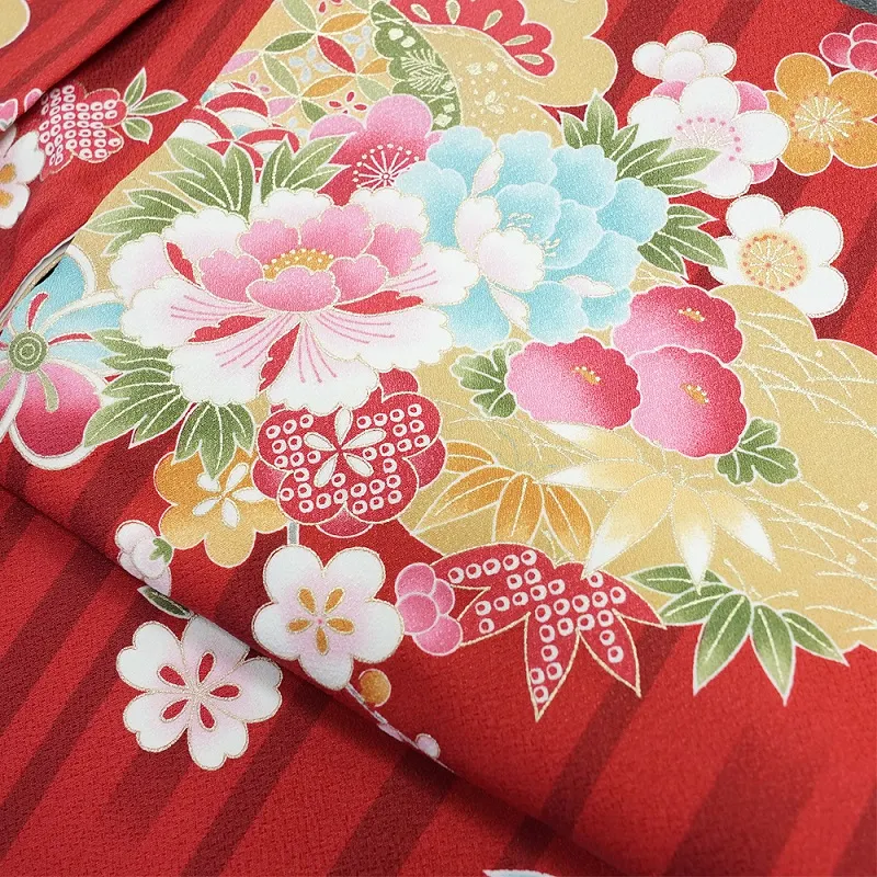 七五三レンタル(3歳女児被布)赤　古典柄×黒