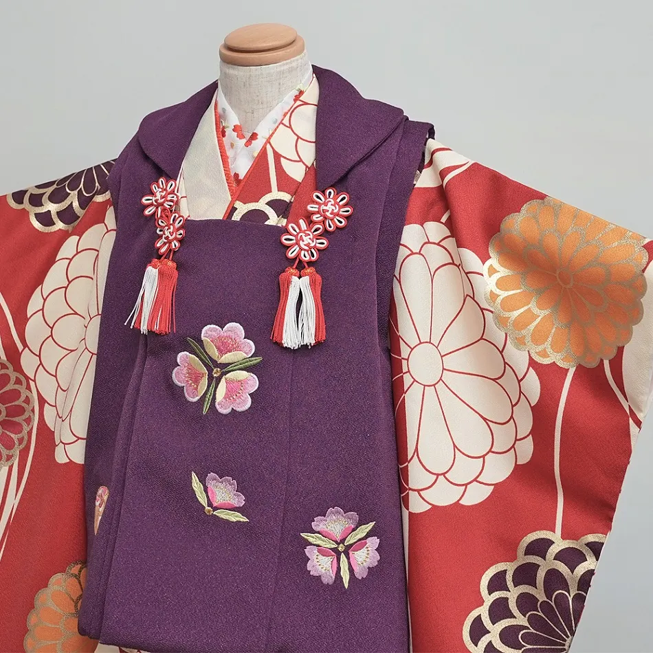 七五三レンタル(3歳女児被布)紫　菊×白赤