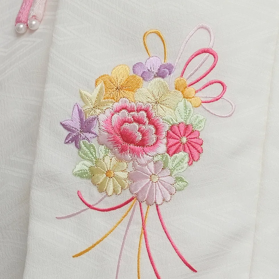 七五三レンタル(3歳女児被布)白　花めぐり×水色×白色