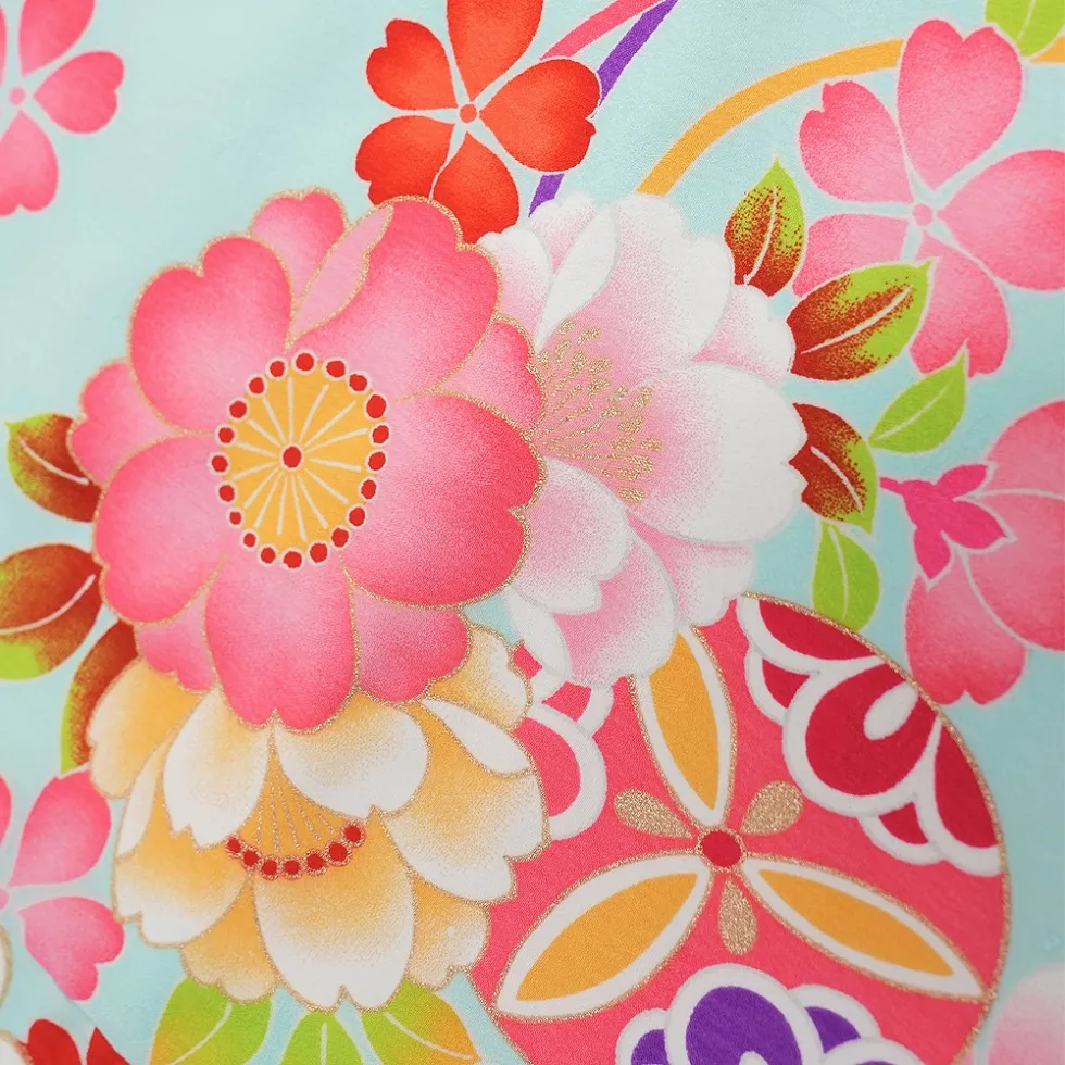 七五三レンタル(3歳女児被布)白　花めぐり×水色×白色