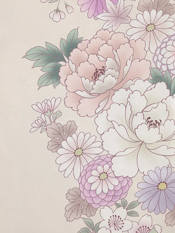 七五三レンタル(3歳女児被布)クリーム花刺繍×薄ベージュ紫花々