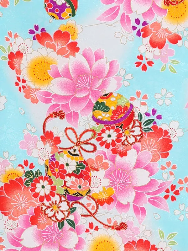 七五三レンタル(3歳女児被布)白　桜×式部ロマン　水色