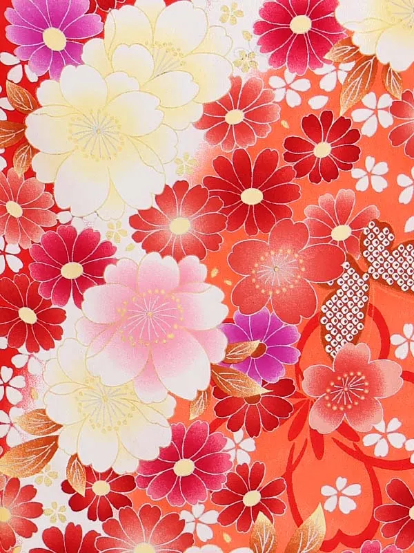 七五三レンタル(3歳女児被布)薄黄色　毬　桜×菊づくし