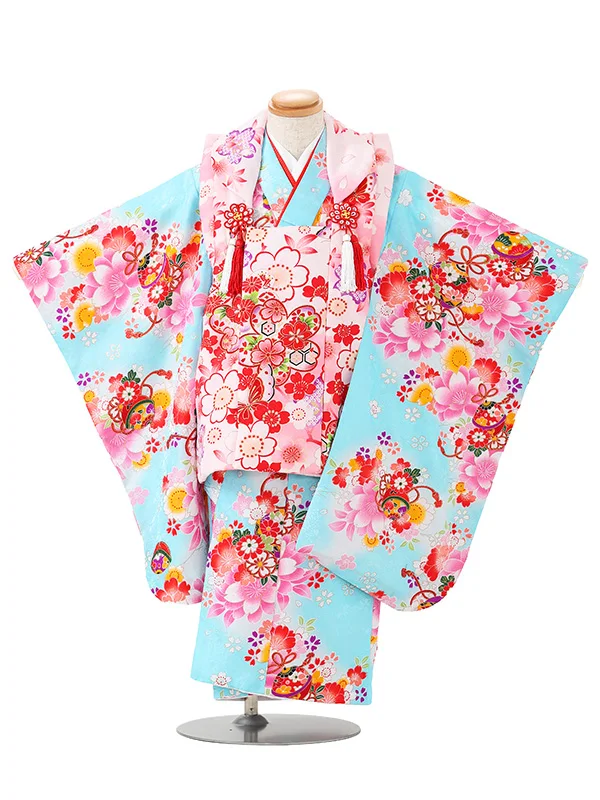 七五三レンタル(3歳女児被布)ピンク菊　桜×毬