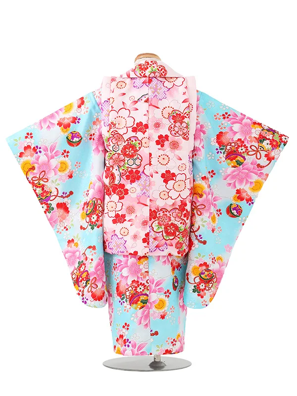 七五三レンタル(3歳女児被布)ピンク菊　桜×毬