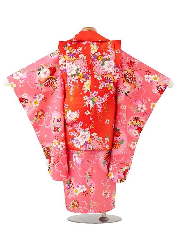 七五三レンタル(3歳女児被布)赤　桜×毬