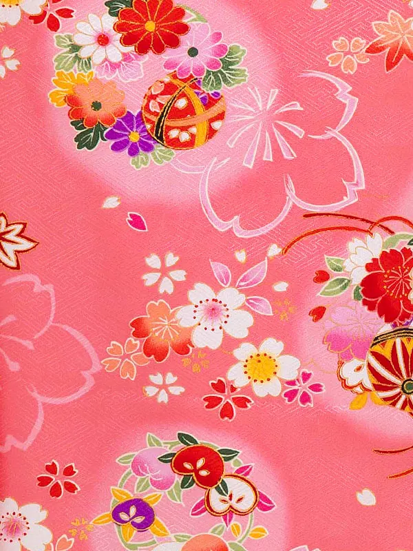 七五三レンタル(3歳女児被布)赤　桜×毬