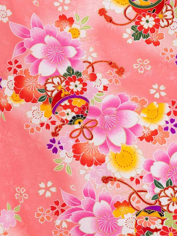 七五三レンタル(3歳女児被布)白　梅と鈴×サーモンピンク色