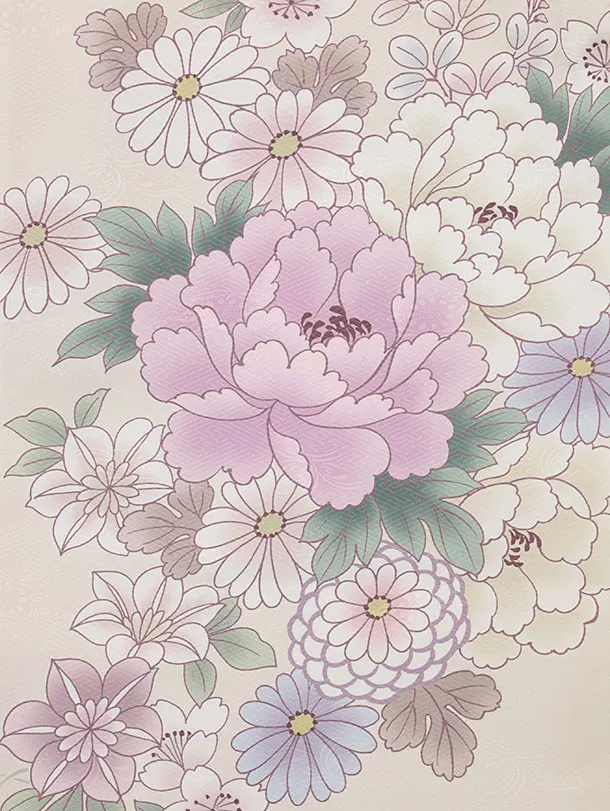 七五三レンタル(3歳女児被布)クリーム花刺繍×薄ベージュ紫花々