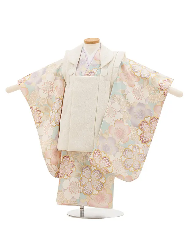 七五三レンタル(3歳女児被布)　白×水色花々