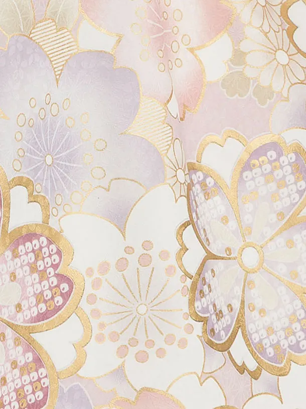 七五三レンタル(3歳女児被布)　薄ベージュ×紫花々