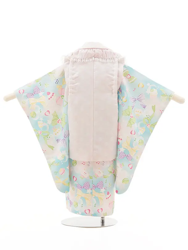 七五三レンタル(3歳女児被布)　【pitapita】薄ピンク×リボン水色